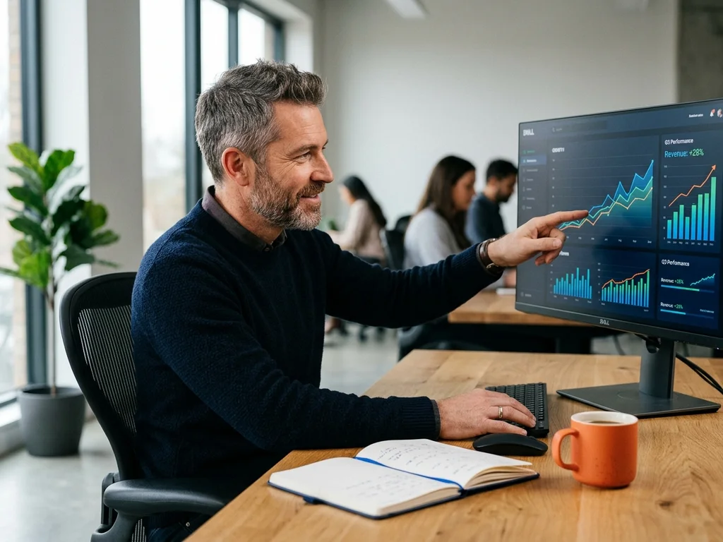 Expert SEO analysant des graphiques de croissance pour améliorer la visibilité web à Bourg-en-Bresse.