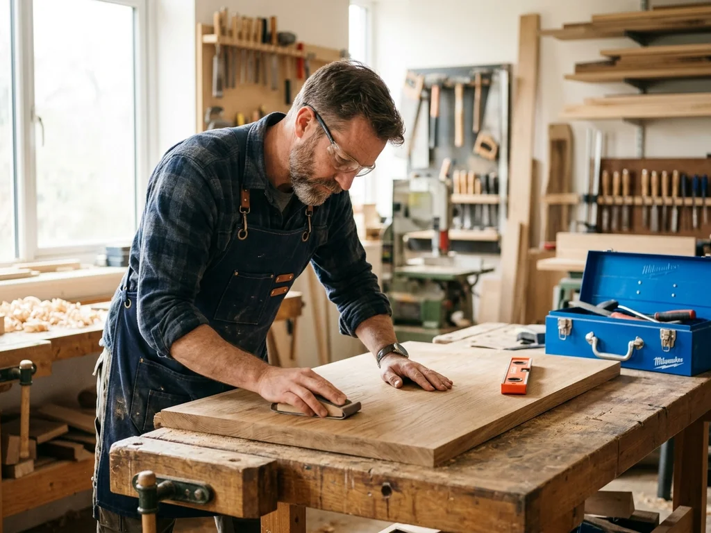 Artisan menuisier dans son atelier pour illustrer une réalisation de site web dans l'Ain.